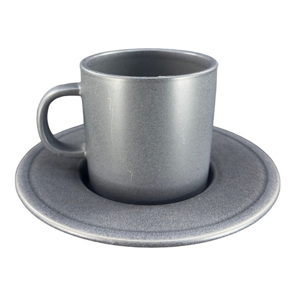 Calvin Klein Swid Powell Ceramic Gray Matte Stoneware Teacup‎ Saucer Set Japan
